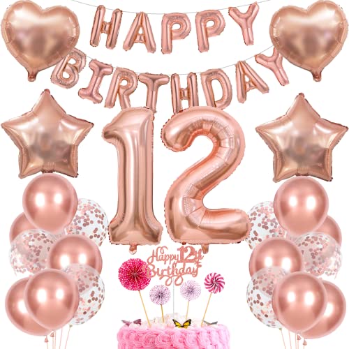 Deko 12. Geburtstag Mädchen Tortendeko 12 Geburtstag Mädchen Deko Geschenk für 12. Geburtstag Mädchen Rosegold Geburtstag 12 Mädchen 12 jahre Geburtstag deko Ballon 12 Geburtstag 12 jahre Mädchen von Cnrose