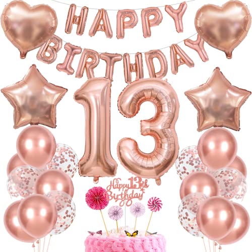 Deko 13. Geburtstag Mädchen Tortendeko 13 Geburtstag Mädchen Deko Geschenk für 13. Geburtstag Mädchen Rosegold Geburtstag 13 Mädchen 13 jahre Geburtstag deko Ballon 13 Geburtstag 13 jahre Mädchen von Cnrose