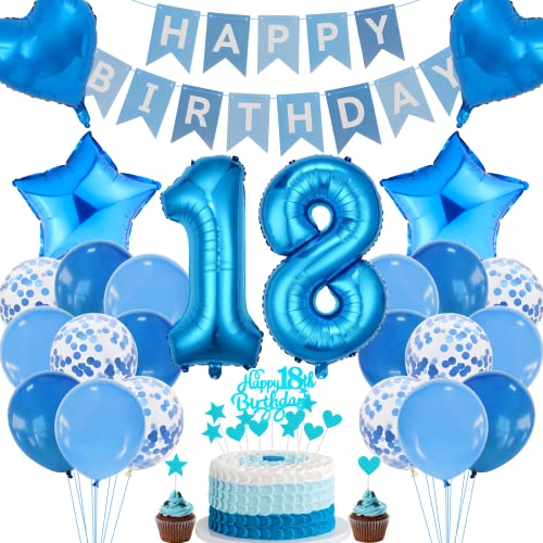 Cnrose 18. Geburtstag Dekoration,Blau Tortendeko Geburtstag 18 Jahre Junge,Party Deko Blau,18 Geburtstag Mädchen Junge,Tortendeko 18. Geburtstag Junge Mädchen,Geburtstagsdeko 18 Jahre Mädchen von Cnrose