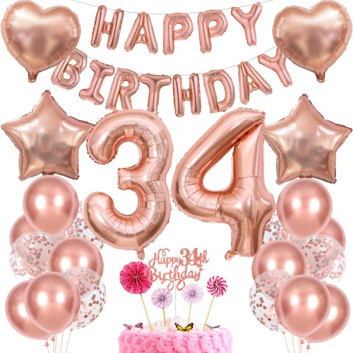 Deko 34. Geburtstag Frau Tortendeko 34 Geburtstag Frauen Deko Geschenk für 34. Geburtstag Frau Rosegold Geburtstag 34 Frauen 34 jahre Geburtstag deko Ballon 34 Geburtstag 34 jahre Frau von Cnrose