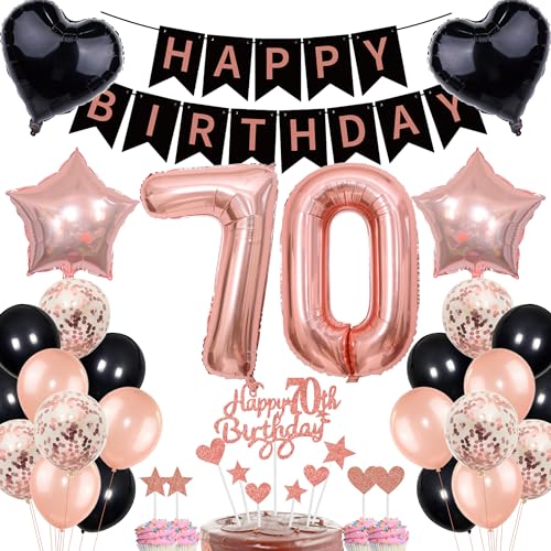 Deko 70. Geburtstag Frauen Rosegold Schwarz Deko Set Tortendeko 70 Geburtstag Frauen Mann mit Banner Deko Geschenk 70th Ballons 70 Jahr Geburtstagdeko Zahl 70 Luftballons für 70.ter Geburtstag von Cnrose