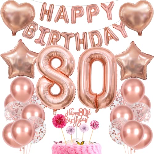 Deko 80. Geburtstag Frau Tortendeko 80 Geburtstag Frauen Deko Geschenk für 80. Geburtstag Frau Rosegold Geburtstag 80 Frauen 80 jahre Geburtstag deko Ballon 80 Geburtstag 80 jahre Frau von Cnrose