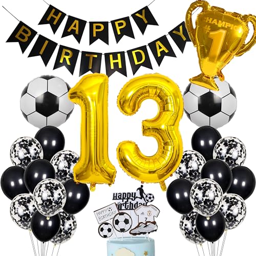 Fussball Luftballon 13. Geburtstag Golden Helium Ballon 13 Geburtstag Junge Cake Topper Fußball Geburtstagsdeko 13 Jahre Kindergeburtstag Party Deko 13. Geburtstagsdeko Fußball Kuchendeko Fussball von Cnrose