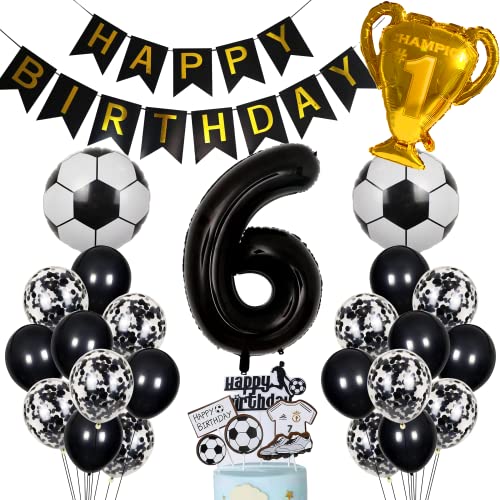 Cnrose Fussball Luftballon 6. Geburtstag Schwarz Helium Ballon 6 Geburtstag Junge Cake Topper Fußball Geburtstagsdeko 6 Jahre Kindergeburtstag Party Deko 6. Geburtstagsdeko Fußball Kuchendeko Fussball von Cnrose