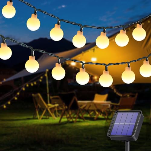 Cnulenzt Solar Lichterkette Außen, 7 Meter 60er LED Solar Lichterkette mit LED Kugel 8 Modi IP65 Wasserdicht Warmweiß Lichterkette, für Garten, Partys, Balkon, Hochzeit von Cnulenzt