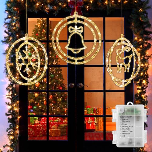 Cnuleznt 3 Stück Lichterkette Batterie weihnachten, 3D Drehbarer dreidimensionaler Ring, wasserdicht PVC Draht Wicklung, für lichterkette innen, Fenster, Weihnachten(warm weiß) von Cnulenzt