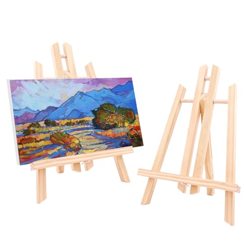 Cnwinu 2 Stück Tisch Staffelei Holz Leinwand Ausstellung, 30 x 19 cm Klein Tischstaffelei, Staffelei Kinder, Bild Ständer Aus Vollholz für Gemälde, Phoframe, Kinder Kunst & Handwerk (2) von Cnwinu