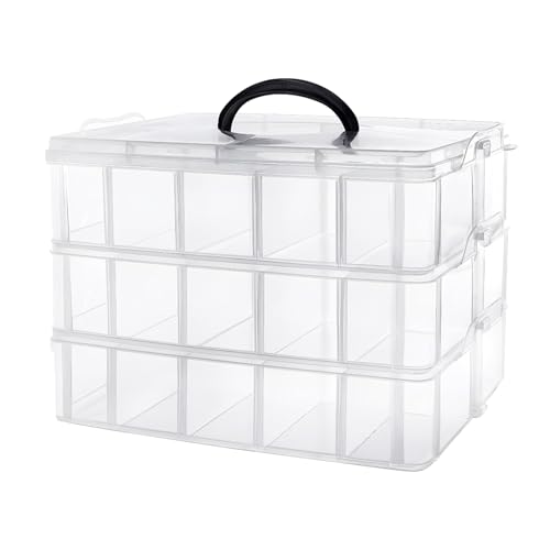 Cnwinu Sortierboxen für Kleinteile,3-stufige Stapelbare Aufbewahrungsbox mit 30 Fächern,Transparente Plastik Sortierbox Aufbewahrung mit Griff,für Metallteile,Perlen,Bausteine (30 Fächer) von Cnwinu