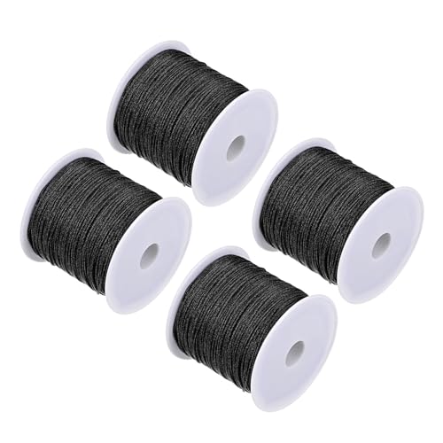 CoCud Nylon Knotting Cord, 0,8 mm Durchmesser, 50 Yards (ca. 45 m) Länge, Nylon weicher glatter Perlenfaden Schwarz - (Anwendungen: für DIY Handwerk Rot), 4 Stück von CoCud