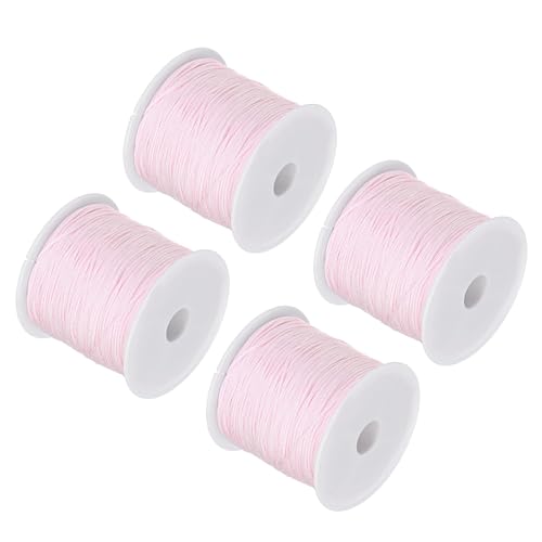 CoCud Nylon Knotting Cord, 0,8 mm Durchmesser, 50 Yards (ca. 45 m) Länge, Nylon weicher glatter Perlenfaden blassrosa - (Anwendungen: für DIY Handwerk Rot), 4 Stück von CoCud