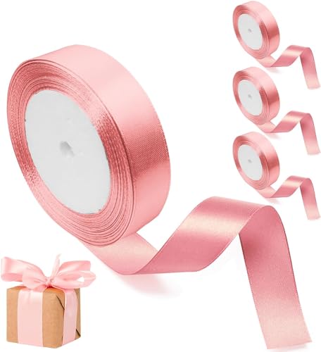 CoKeeSun 4 Rollen Geschenkband Roségold 25mm x 92m Satinband Rosa Schleifenband Dekoband Stoffband für Valentinstag Geschenkverpackung, Bastelarbeiten, Geburtstag und Hochzeitsdekoration von CoKeeSun