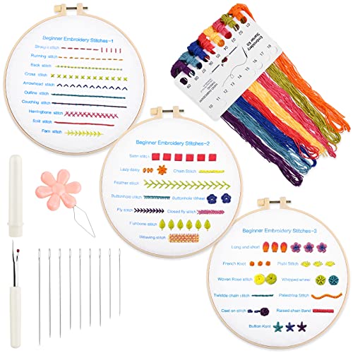 Cobee® Anfänger Stickset, 3 Set, Anfänger Stickstich Übungsset, 30 verschiedene Stiche, Handstickset für Erwachsene, Bastelliebhaber von Cobee