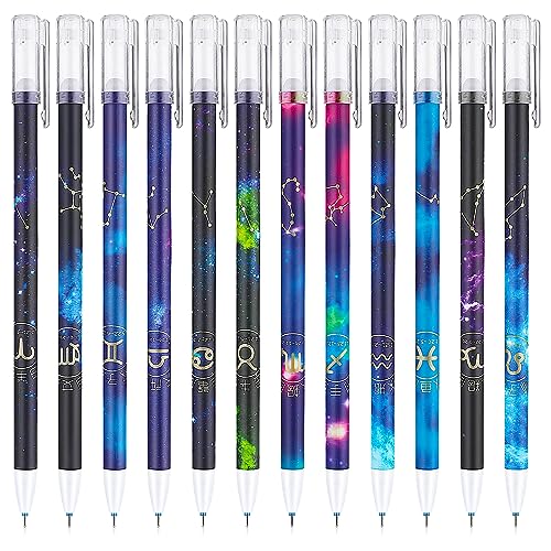 Cobee 12 löschbare Gelstifte mit Sternbild und Radiergummi, 0,5 mm, radierbare Tintenroller, feine Spitze, Gel-Tintenstift, glattes Schreiben für Schule, Büro, Zuhause (blau) von Cobee