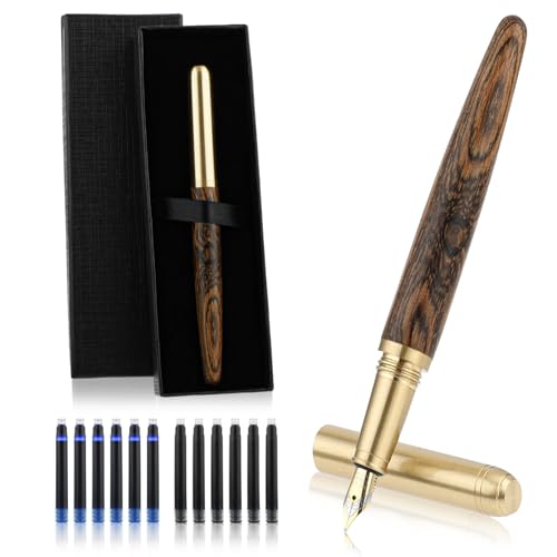 Cobee Handgefertigtes Holz Füllfederhalter Set, Vintage Luxus Holz 0,5 mm Feine Spitze Glatter Schreibstift mit 12 2,6 mm Tintenpatronen und Geschenkbox für Journaling Kalligraphie Zubehör (B) von Cobee