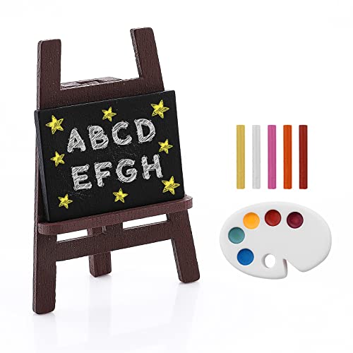 Cobee Mini Puppenhaus Tafel Set Miniatur Holz Staffelei Puppenhaus Dekoration Dollhouse School Zubehör Mini Tafel Tafelständer Palette Crayon für Pretend Play von Cobee