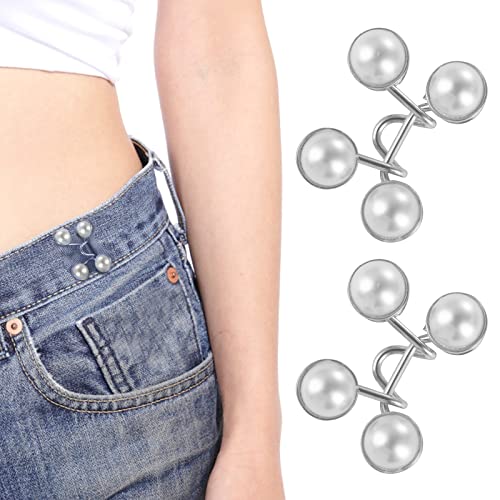 cobee Pearl Jean Knopfnadeln, 2 Sets Verstellbare Nagelfreie Taillenschnallen Verstellbare Taillenschnallenverlängerung Abnehmbarer Jeansknopf für Hosen Jeans Hosenclips für die Taille (Weiss) von cobee