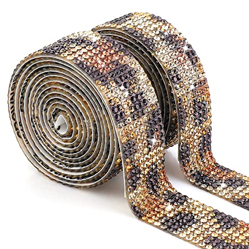 cobee Kristall-Strassbandrolle, 2 Rollen selbstklebende Diamantbänder, 2 Yards Bling DIY Strassbänder Diamant Aufkleber Banding Belt Wrap für Hochzeit Geburtstag Basteln Dekoration (Leopardendruck) von cobee