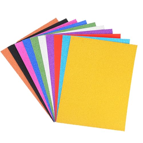 Cobenga 30 Blatt A4 Glitzerkartonpapier & 30 Blatt selbstklebendes Klebepapier, 250 g/m² Glitzerkartonblätter, 10 Farben glänzende Glitzerkarten für DIY-Bastelarbeiten, Geschenkverpackungen, Scrapbook von Cobenga