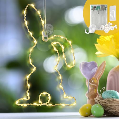 CozyHome Osterdeko Lichtkranz Lichterkette - 40 LED Warmweiß Mit Zubehör & Timer I Schöne Oster Hasen Deko Tür & Fenster Deko Lichtkranz Led I Fensterbeleuchtung Led Fensterlicht Osterdekoration von Cobus