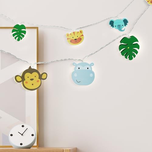 CozyHome Safari Lichterkette Kinderzimmer Deko Junge - 20 LED Figuren & 4m Batteriebetrieben I Bett Hausbett Junge Mädchen Kinder Lichterketten I Deko Kinderzimmer Lichterkette Kinderwagen Babybett von Cobus