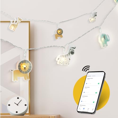 CozyHome Safari Lichterkette Kinderzimmer - Fernbedienung via App & 20 LED Tiere I 5m USB Stecker I Bett Hausbett Deko Nachtlicht mit Lichterketten Kinder Deko Kinderzimmer für Jungen Mädchen Baby von Cobus