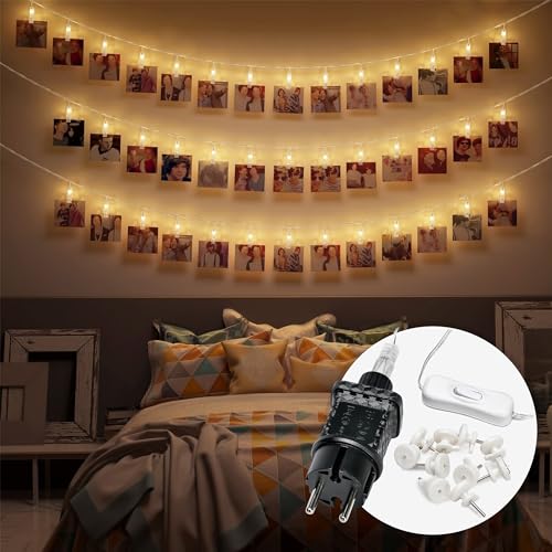 LED Fotoclips Lichterkette – 6 Meter | Mit Netzstecker NICHT batterie-betrieben | 30 LED Klammern warm-weiß | Fotoleine für Polaroid Foto | Deko Kette zum Aufhängen von Fotos | CozyHome Lichterketten von Cobus