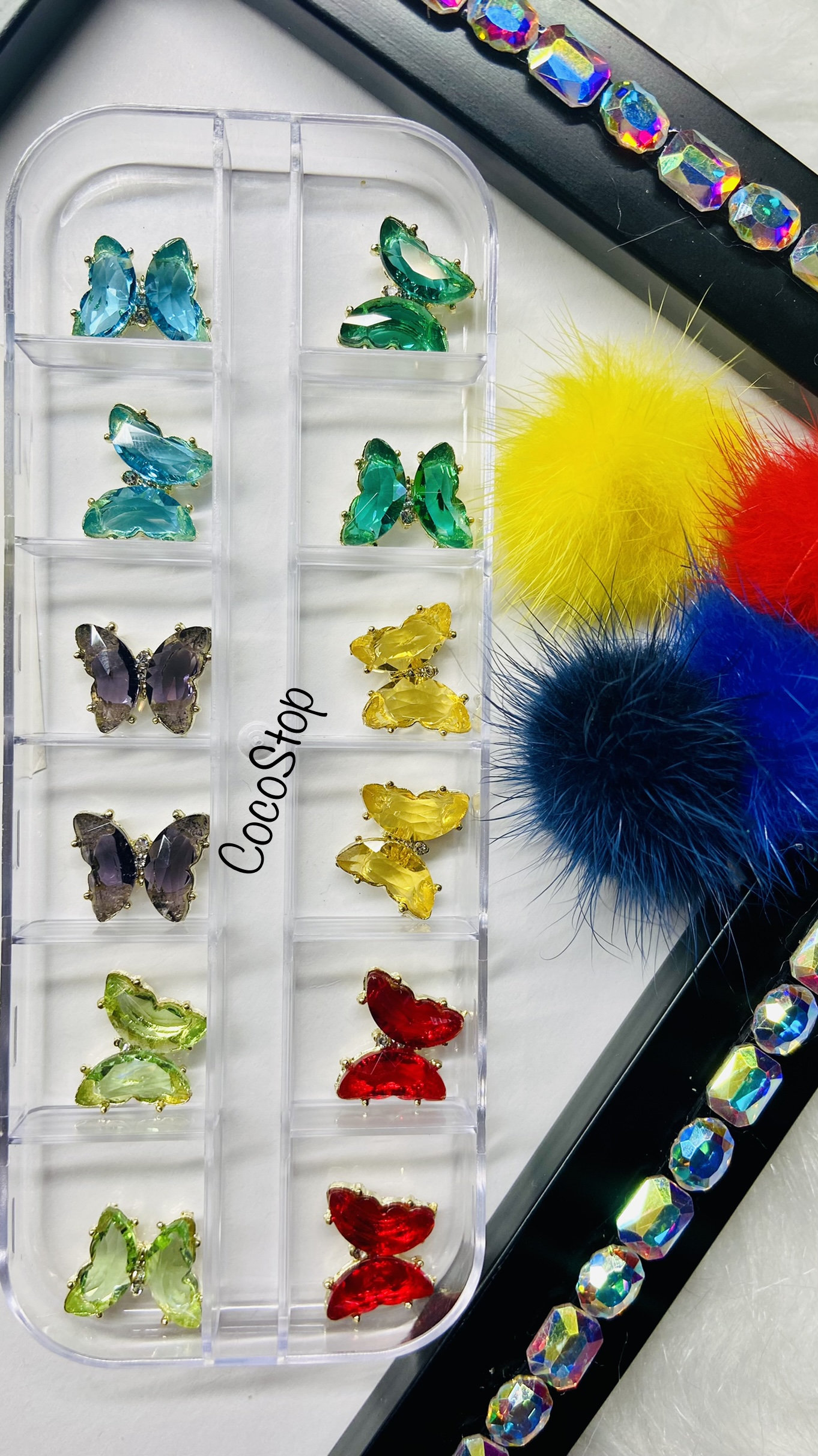 12 Stück/ Box Crystal Butterfly 3D Nail Charms Clear von CocoStop