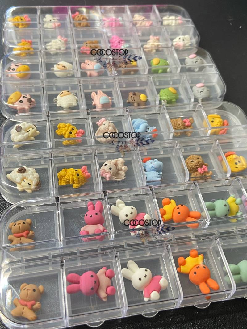 12 Stück Cartoon Schafe Kaninchen Bär Kawaii 3D Nagel Charms von CocoStop