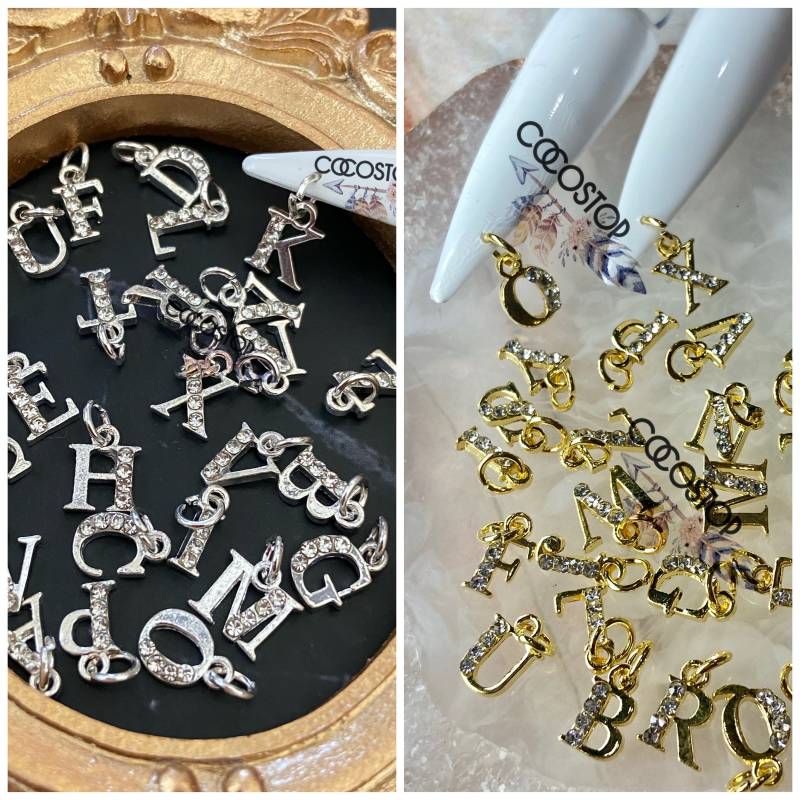 26 Stück A-Z Strass Nagel Buchstaben Baumelnde Charms 3D Diy Handwerk von CocoStop