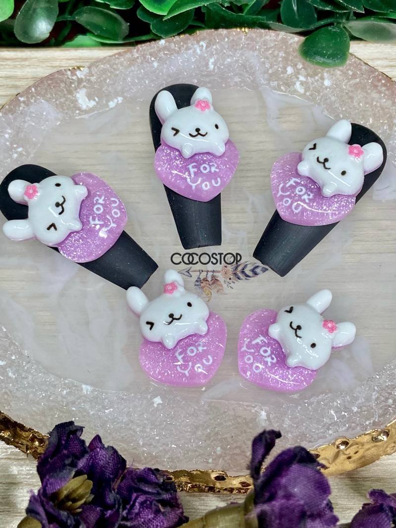 5/10 Stück Liebe Herz Kaninchen Kawaii Nagel Charms 3D Nailart von CocoStop