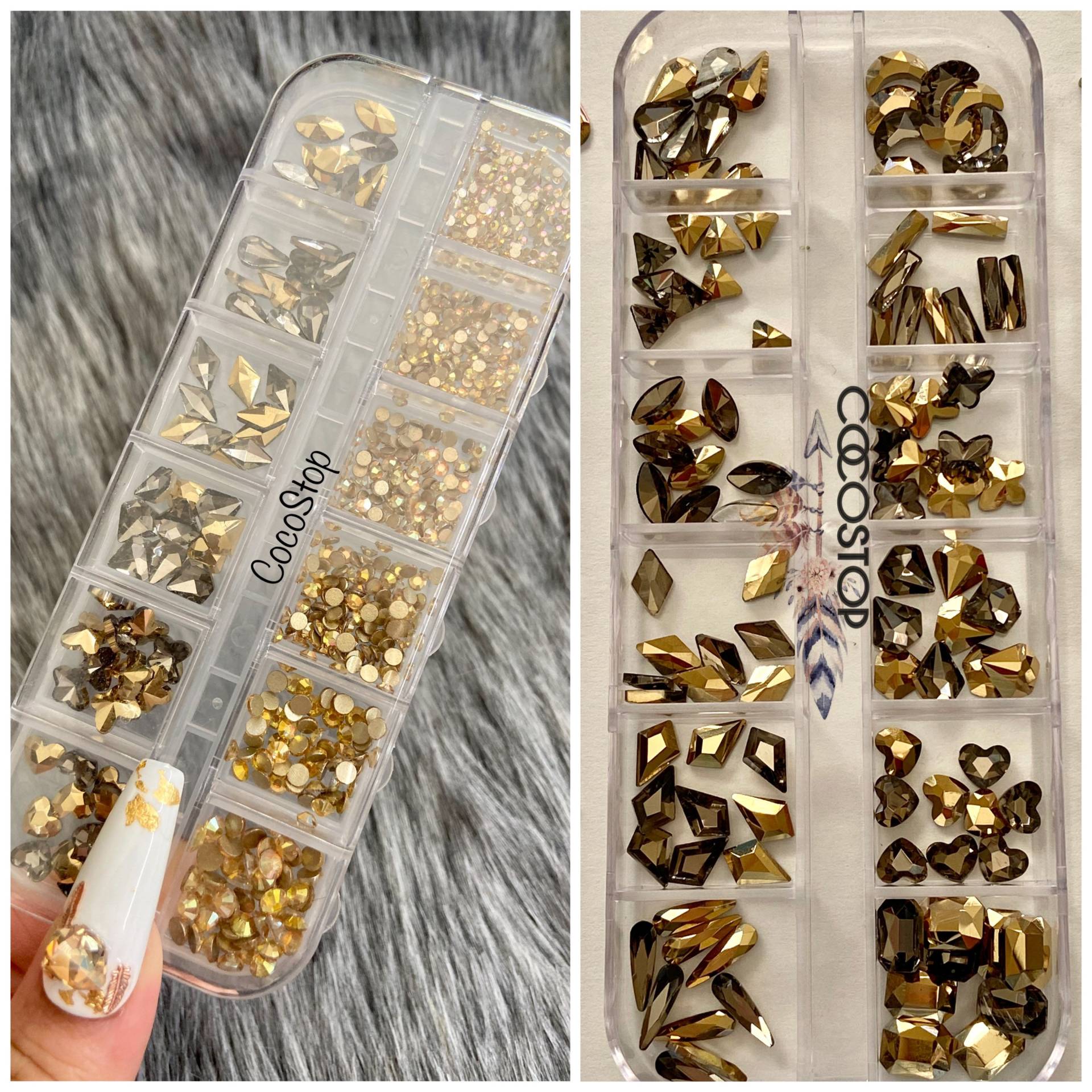 60/120 Stück Goldnagel Strass Box von CocoStop