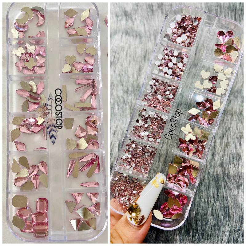 60/120 Stück Rosen Rosa Nagel Strass Box von CocoStop