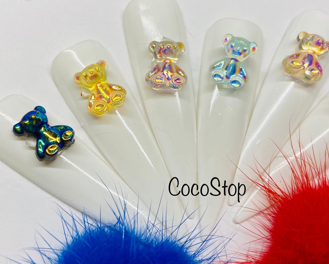 60 Stück 12 Farben/Karton Teddybär Cabochon 3D Nagel Charms von CocoStop