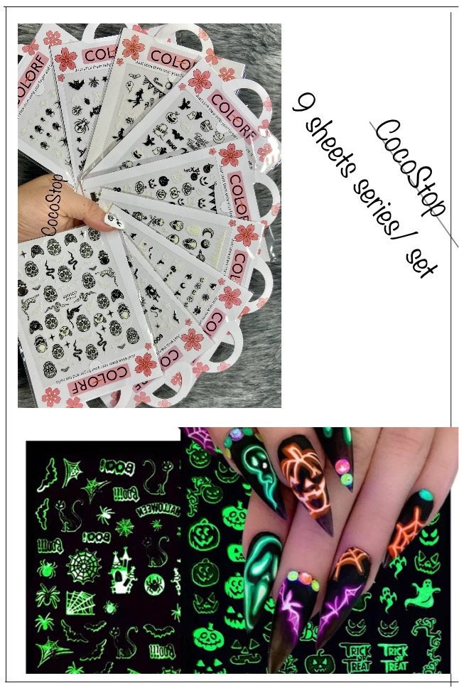 9 Packungen/Set Glow in The Dark Halloween Nagelaufkleber von CocoStop