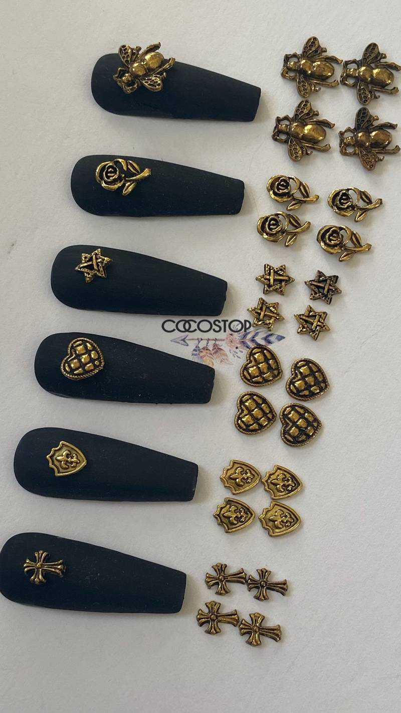 Chrom Kreuz Blumen Rose Biene Gold 3D Nagel Charms/ Nail Art Handwerk von CocoStop