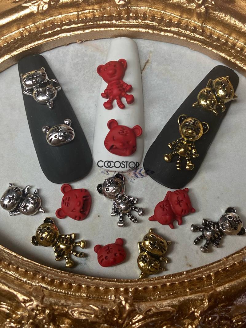 Glückskatze Und Tiger Aus Metall Nagel Charms von CocoStop