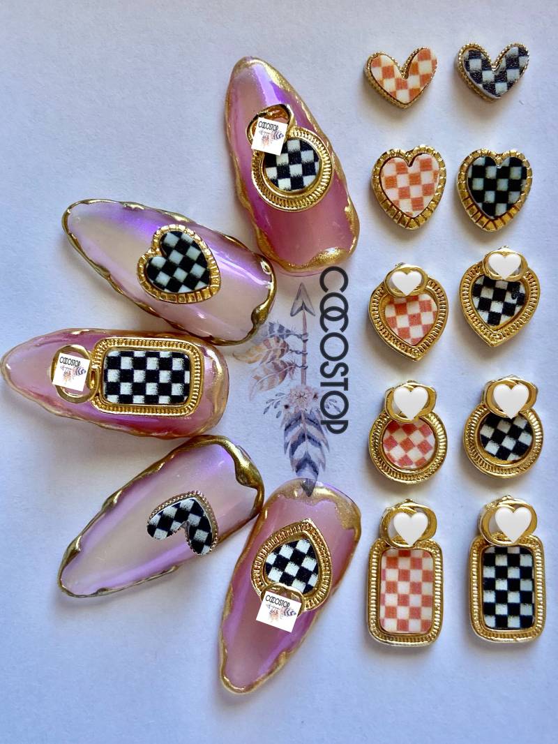 Gold Schach Herz Nagel Schmuck 3D Charms Nail Art Dekoration Diy Craft von CocoStop