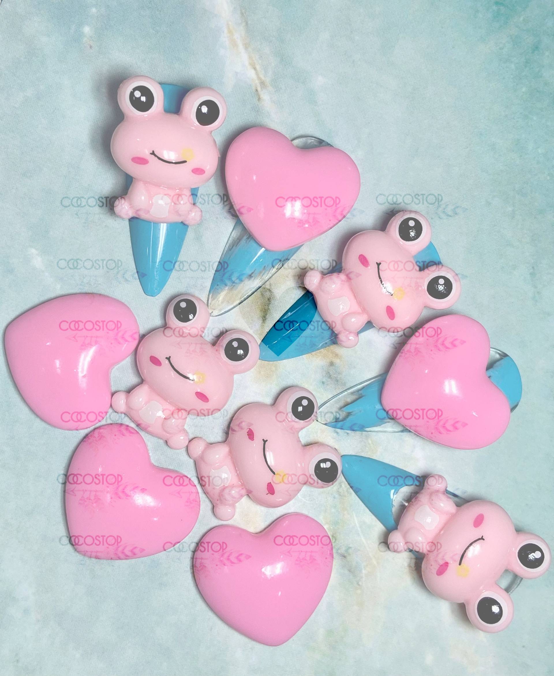 Kawaii Resin Pink Herz Frösche Nagel Charms 3D von CocoStop