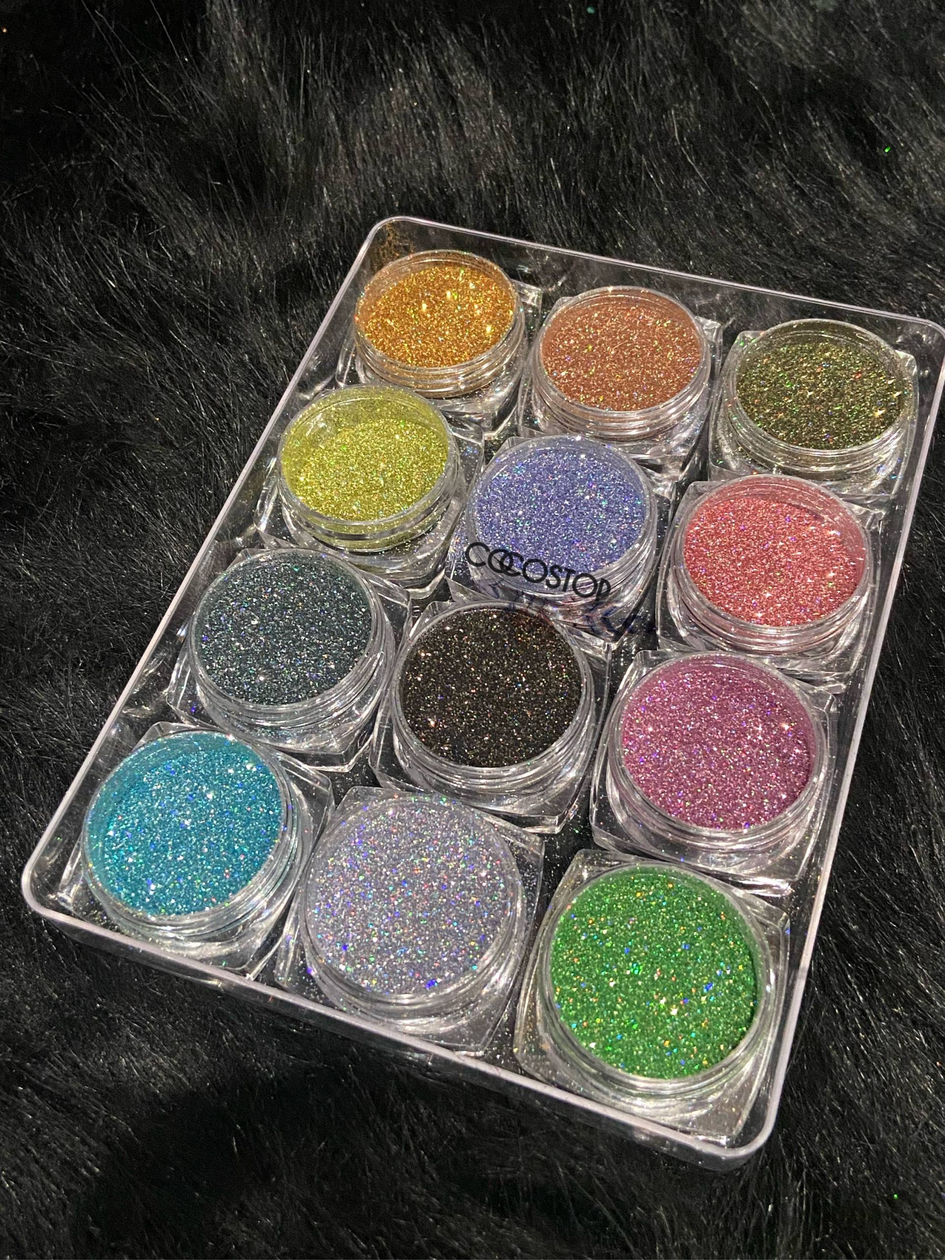 Set Von 12 Gläsern Glitzer Holo Staub Kit/Nagel Nail Art Diy Handwerk von CocoStop