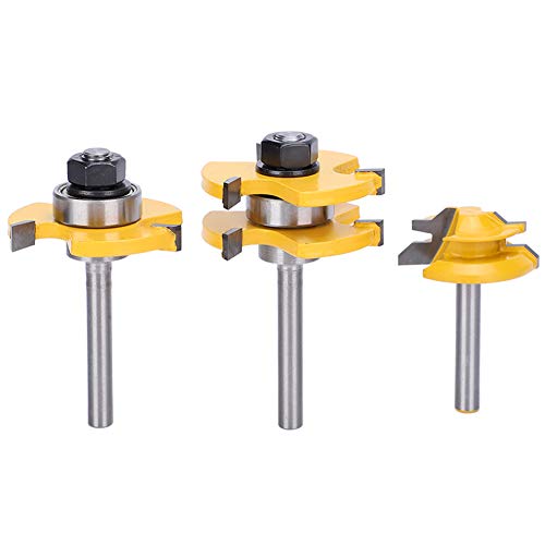 3pcs Stile Router Bit Set, 45 ° Router Bit + 3 Zähne T -verdrängte 1/4 Schaftholz -Holzschneider -Werkzeug mit Fräsenschneider für Holzbearbeitungsprojekte, Schneiden Sie von Cocoarm