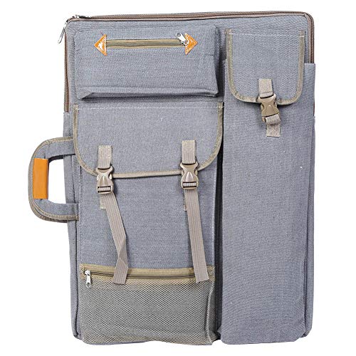 Cocoarm Große Canvas-Skizzenbretttasche aus Stoff mit Taschen, Multifunktionale Große Kunsttasche für den Außenbereich, Wasserdicht, 66 X 50 cm (Gray) von Cocoarm