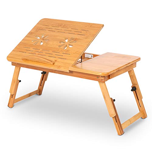 Cocoarm Höhenverstellbarer Laptoptisch mit Schublade Verstellbarer Notebooktisch aus Bambus Klappbarer Lapdesk Betttisch für Lesen Frühstücks Zeichentisch und Esstisch für Bett von Cocoarm