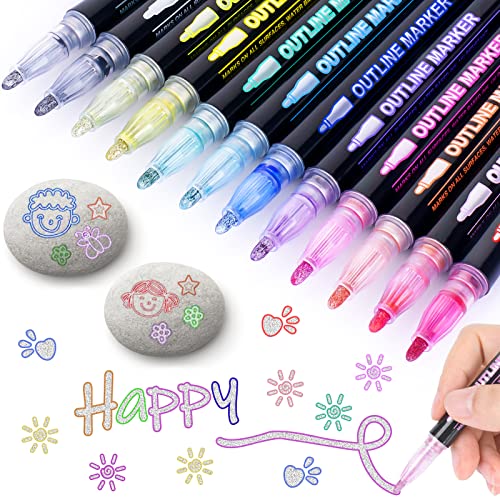 Cocolemon Glitzerstifte Magische Stifte Mädchen, 12 Farben Acrylstifte Marker für Ostern Basteln Kinder, Metallic Outline Stifte für DIY Holz, Glas, Scrapbooking, Kinder Mädchen Geschenke 4-12 von Cocolemon