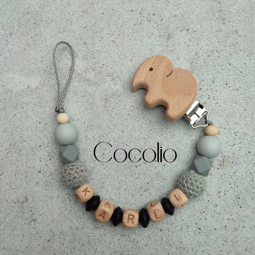 Schnullerkette Grau Personalisiert von CocolioHandmade