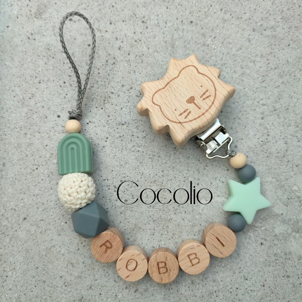 Schnullerkette Grau Türkis Personalisiert von CocolioHandmade