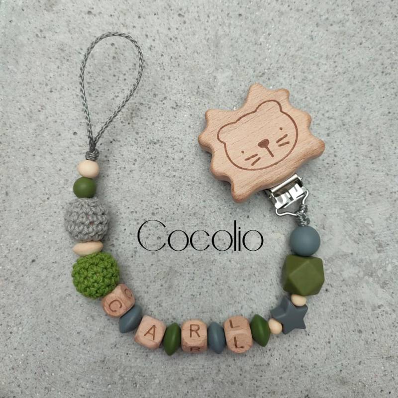 Schnullerkette Grün Grau Personalisiert von CocolioHandmade