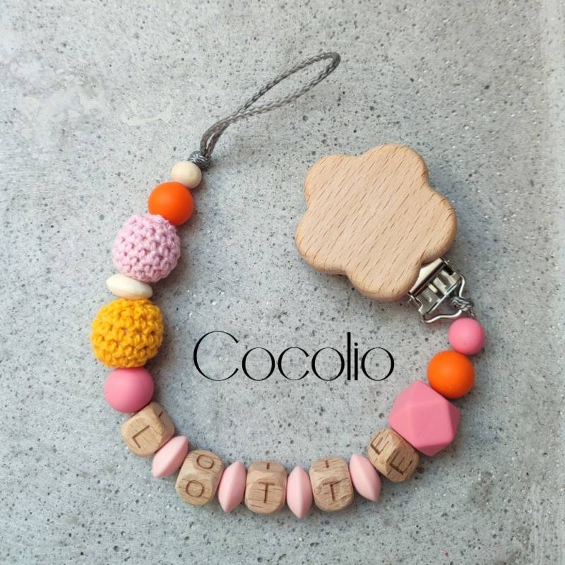 Schnullerkette Orange Pink Personalisiert von CocolioHandmade