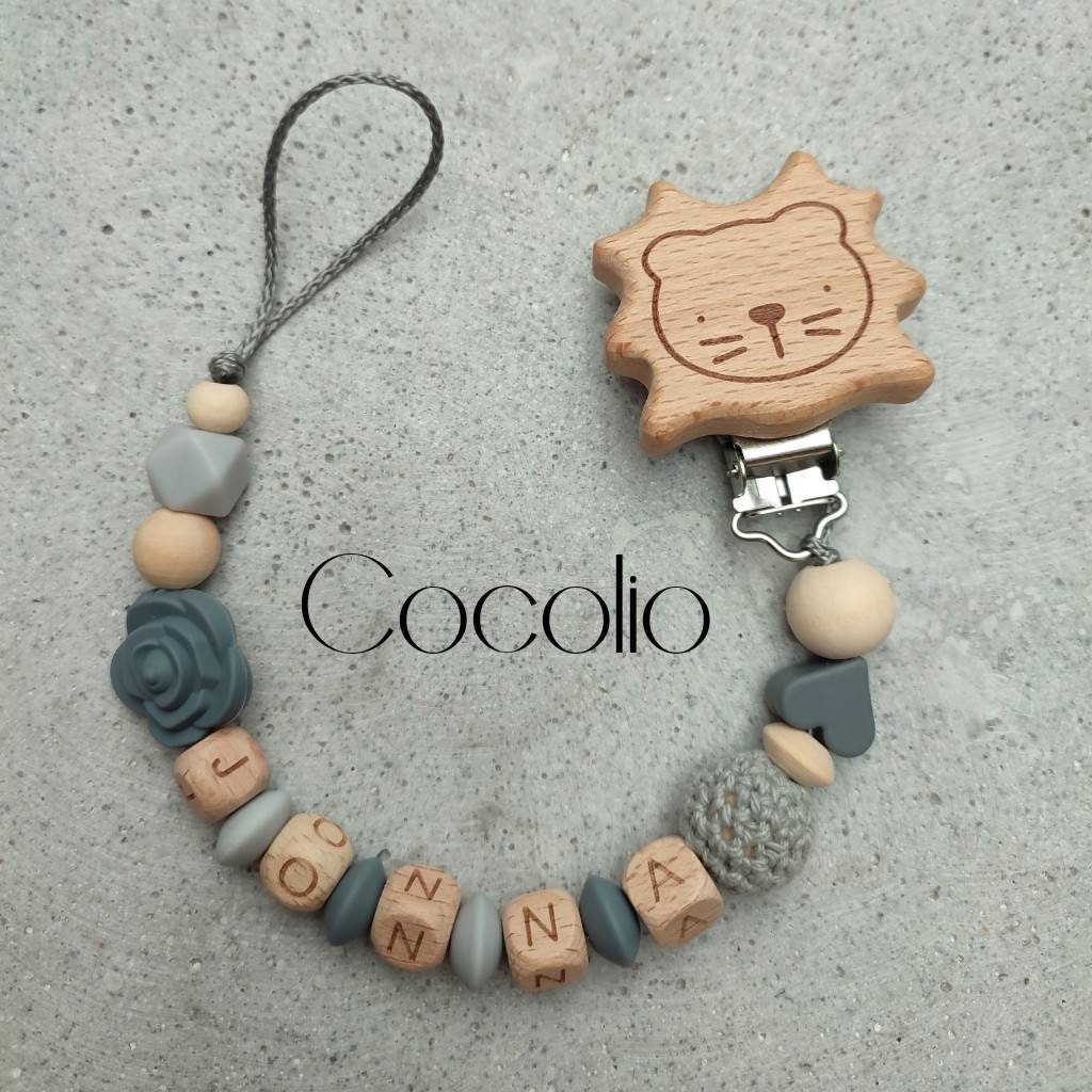 Schnullerkette Personalisiert Grau von CocolioHandmade