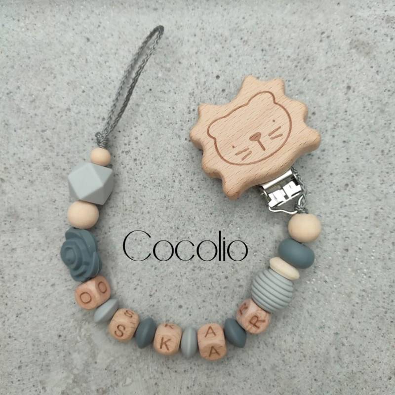 Schnullerkette Personalisiert Grau von CocolioHandmade