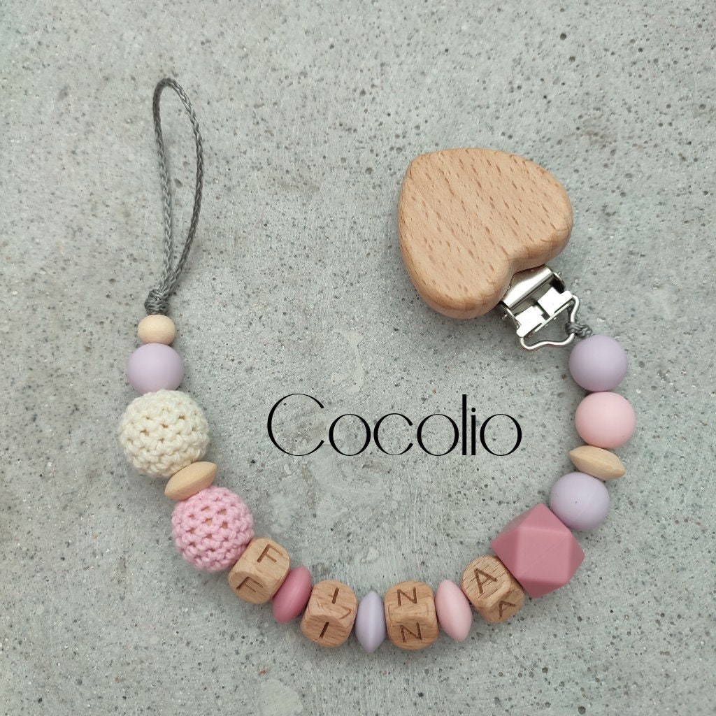 Schnullerkette Personalisiert Rosa-Flieder von CocolioHandmade